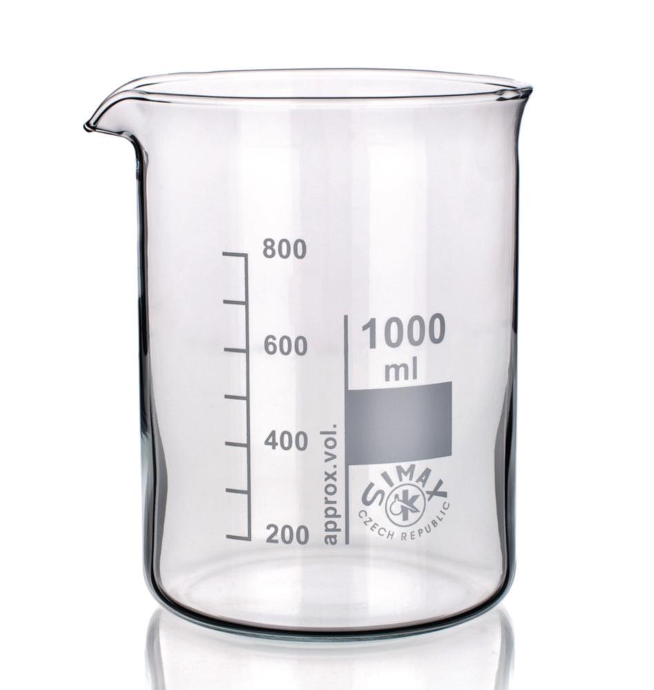 Bohemia Beakers 600 ml, Low Form, Boro 3.3, with Division and Spout, Pack of 10