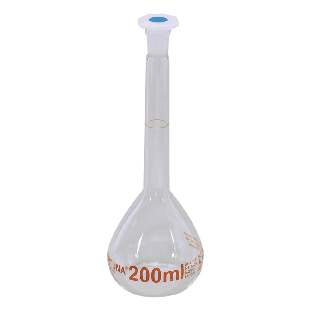 Poulten & Graf Volumetric Flask 500 mL NS 188 Class A Borosilicate Glass with PP Stopper, Amber Graduation