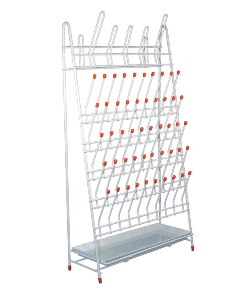 LLG Draining Rack for 50 Reagent Bottles and 5 Flasks, Coated Wire with Drip Channel