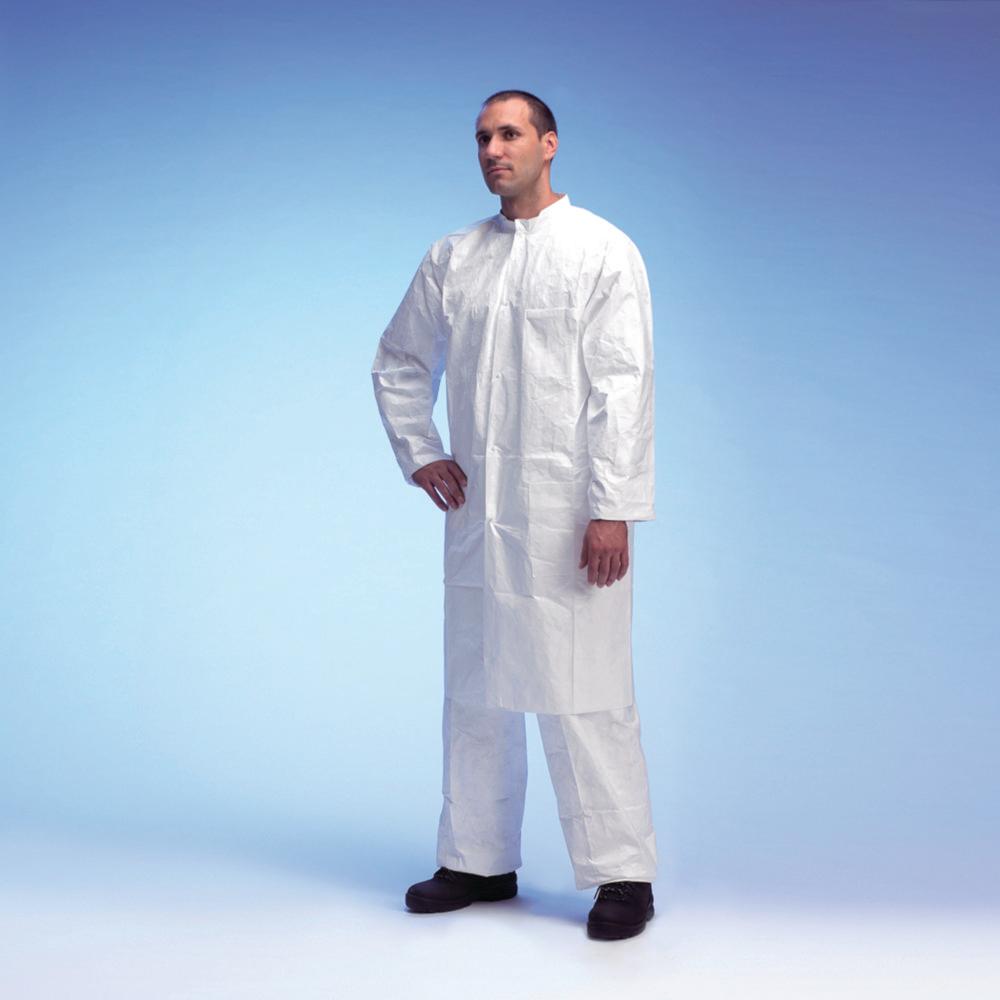 DuPont Lab Coat Tyvek 500, Size L, Model TY PL30 S WH 09, 2 Pockets, White, PE-Spunbond Nonwoven, With Zipper, Pack of 50

