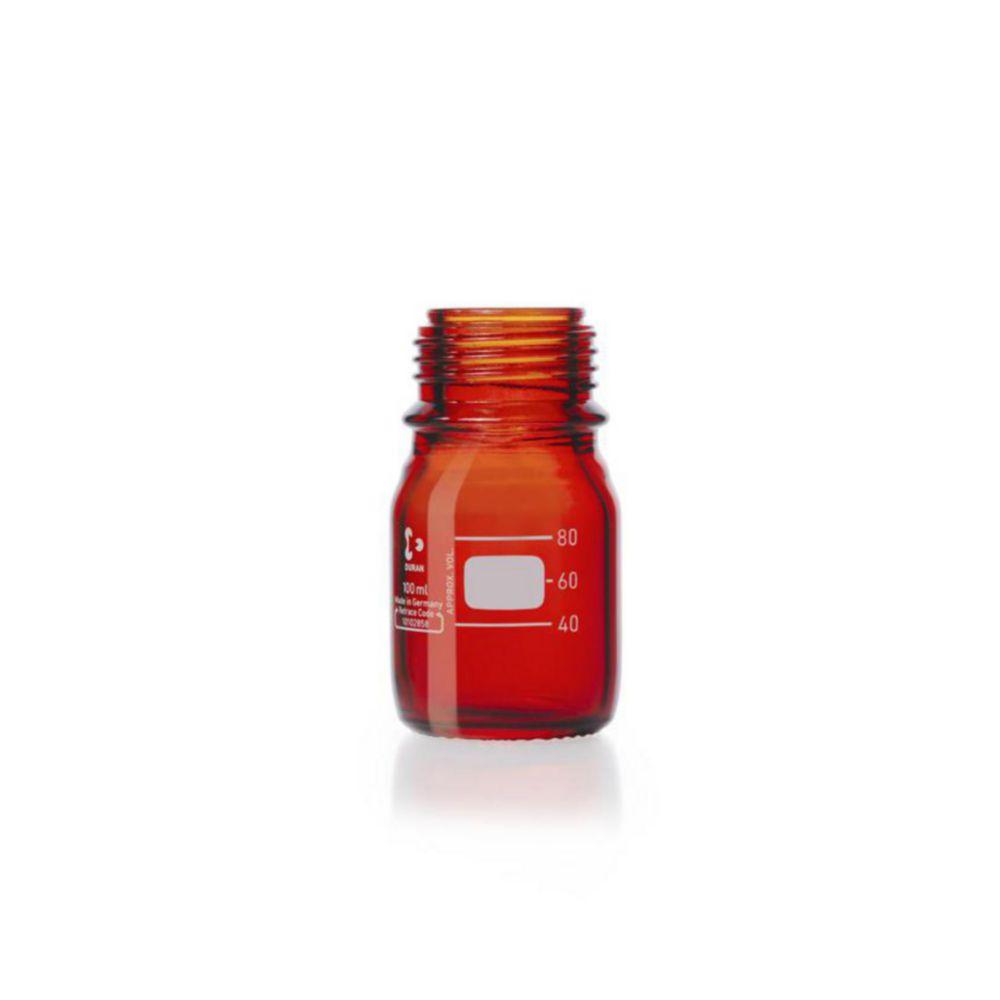 DWK Duran 100 mL Amber Glass Laboratory Bottle with GL45 Thread, Graduated Scale, Cap, and Pouring Ring