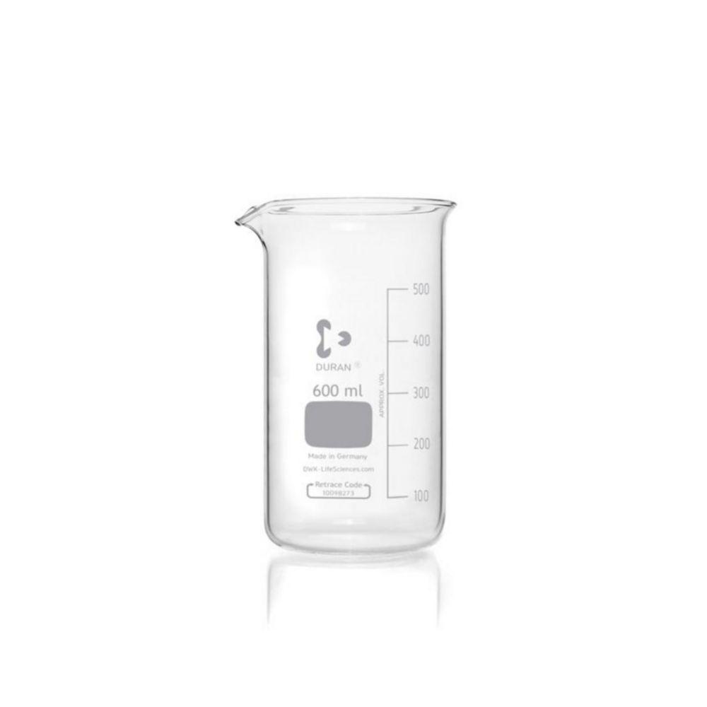 DWK DURAN Tall Form Beaker 600 mL with Graduation and Spout, Pack of 10