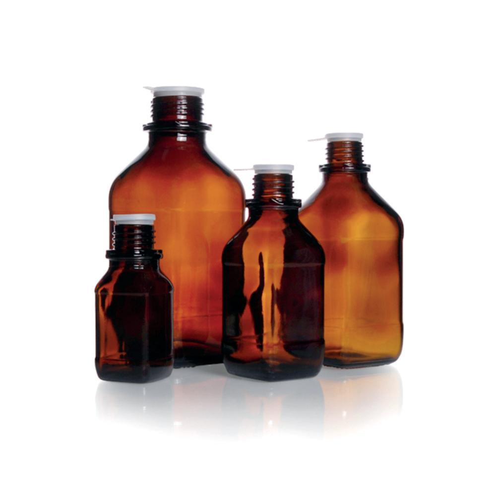 DWK DURAN Square Screw Cap Bottle, Narrow Neck, Soda Lime Glass, Amber with Dust Proof Cap, 100 mL