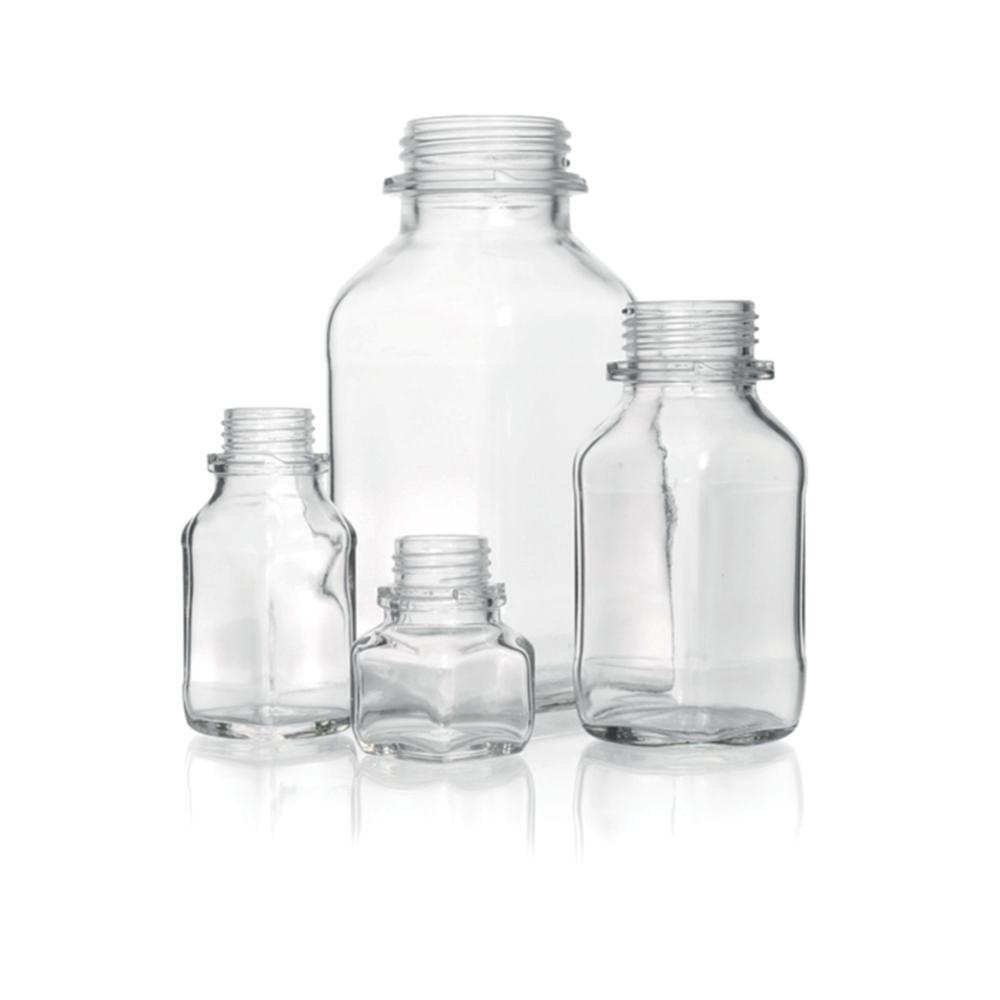 DWK DURAN Square Screw Cap Bottle 500 mL, Wide Neck, Clear Thread 54, Soda Lime Glass, Without Cap