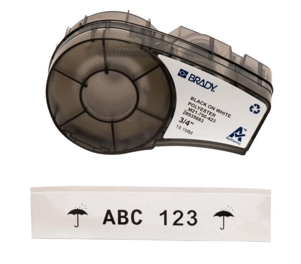 Brady High Performance Labels, Black on White Nylon Cloth B-423, M21-750-423, 19.05 mm x 6.4 m Roll