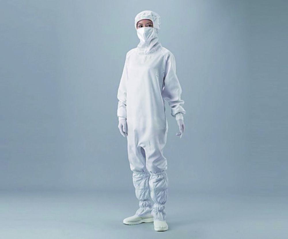 As One ASPURE Overall for Cleanroom, White, Polyester, with Hood, Integrated Mask, Concealed Zip, Type 10312W, Size S