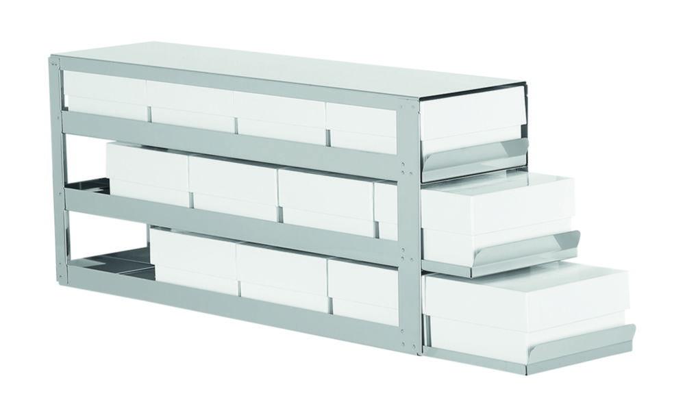 TENAK Sliding Shelf Rack For Upright Freezer For (HxD) 3 x 4 = 12 Boxes 75mm High Delivered Including Standard White Cardboard Boxes And 9x9 Cell Dividers

