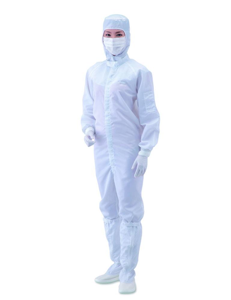 As One ASPURE Overall for Cleanroom, White, Polyester, Front Zip, Size 3L