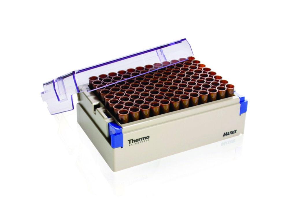 Thermo Matrix Tubes 500 µL, Amber with 2D Barcode, without Screw Cap, in Latch Box, Pack of 5x96