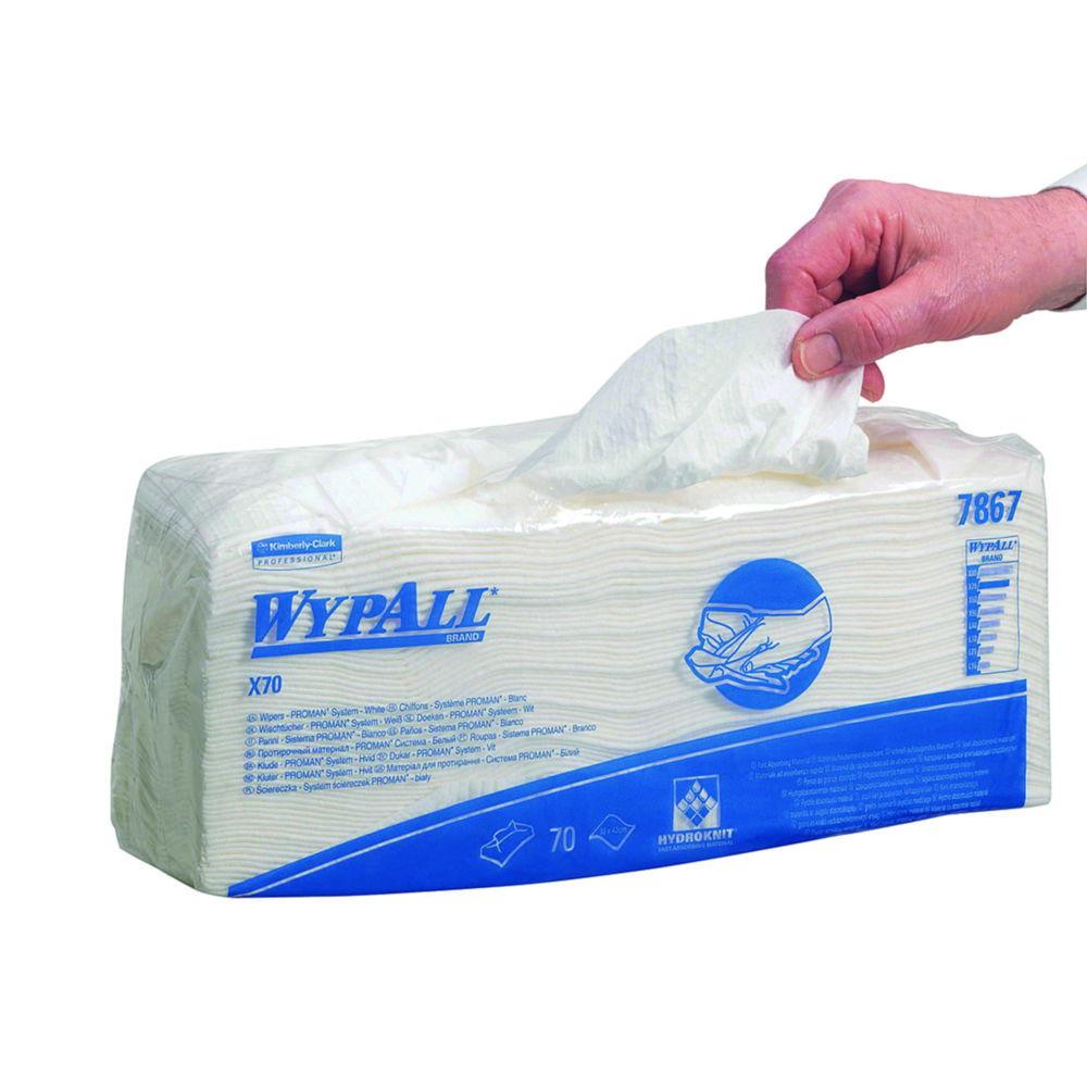 Kimberly-Clark WypAll X70 Wipes 42x38 cm PROMAN System, Embossed, White, Pack of 6 x 70 Wipes