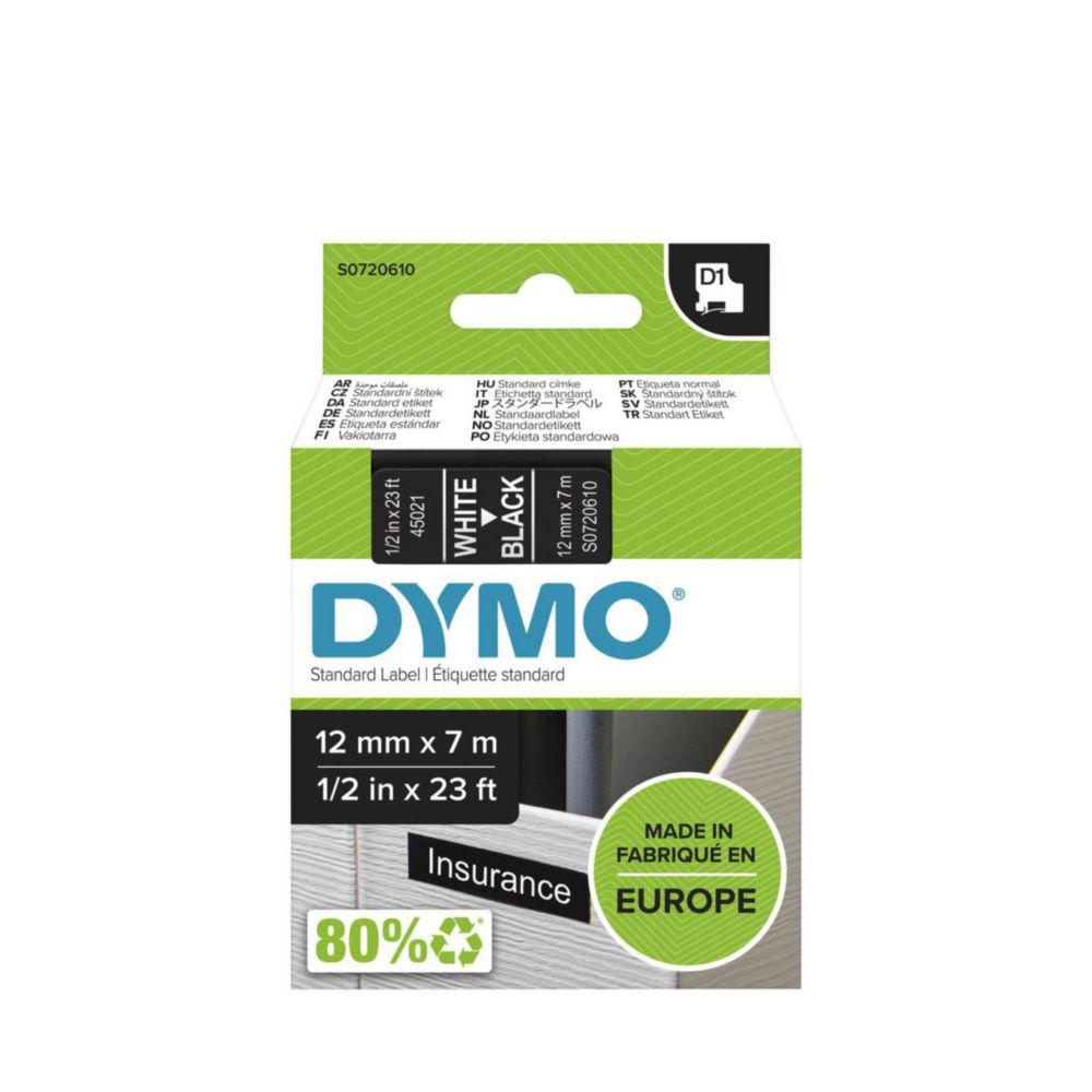 Dymo D1 Tape (12mm x 7m, White on Black)

