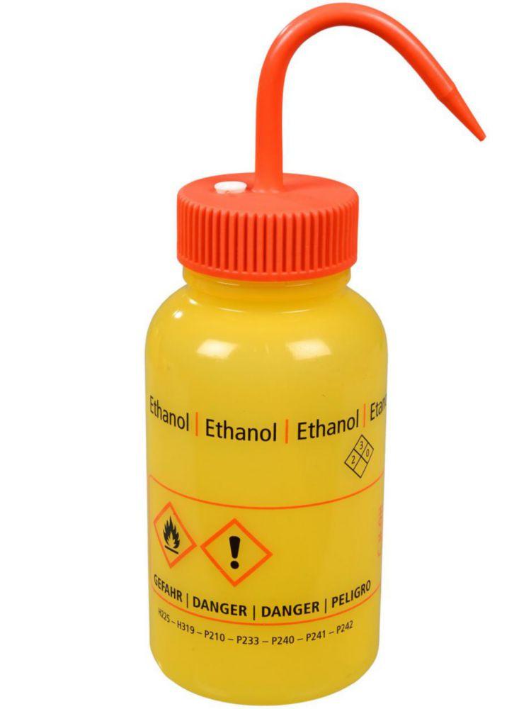 Bürkle LeakProof Wash Bottle 500 ml LDPE, "Ethanol" Printing in German, English and French