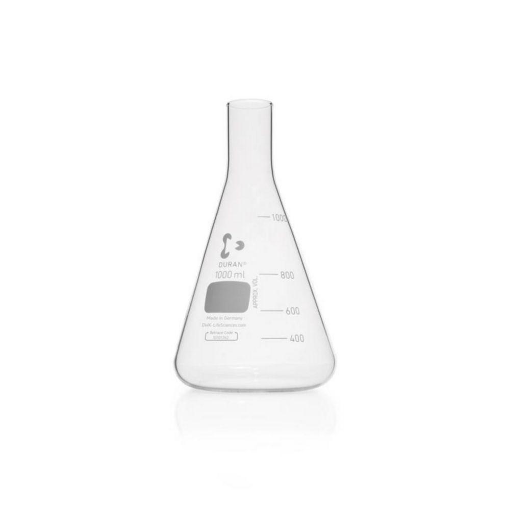 DWK Duran Culture Flasks, Erlenmeyer Shape, Cap. 1000 ml, Straight Neck Diam. 38 mm