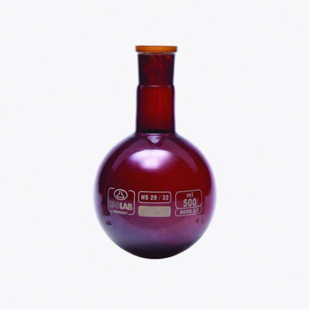 ISOLAB Round Flask 50 mL Amber Glass NS 29/32 Boro 3.3 DIN 12394