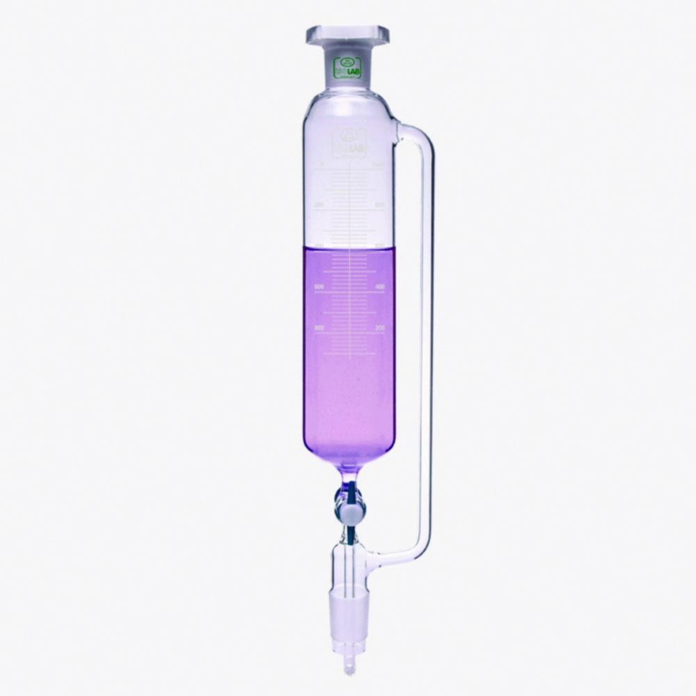 ISOLAB Dropping Funnel 500 ml, Cylindrical, PTFE Stopcock, NS 29/32, with Relief Tube, Graduated, Boro 3.3, DIN 12242