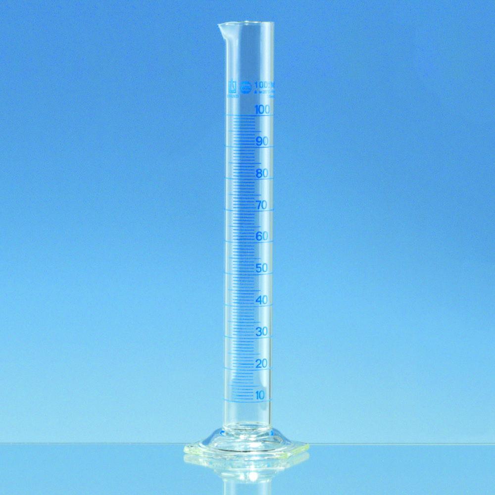 BRAND 2000 ml Measuring Cylinder, BLAUBRAND Class A, Tall Form with Drain and Hexagonal Foot

