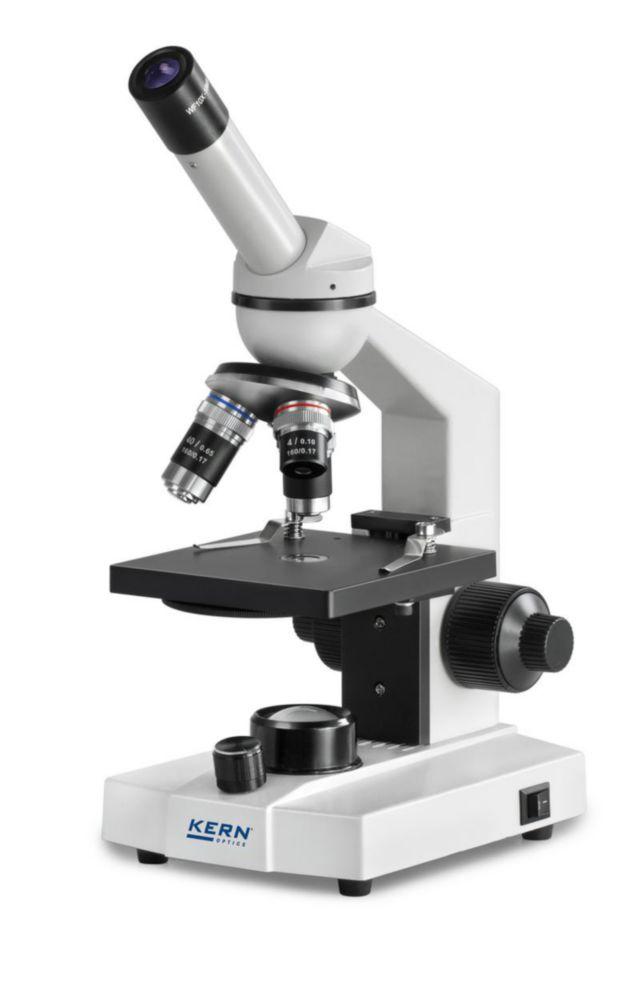 Kern OBT 104 Transmitted Light Microscope (Monocular, Achromat 4/10/40, WF10x18, 0.5W LED, Rechargeable)