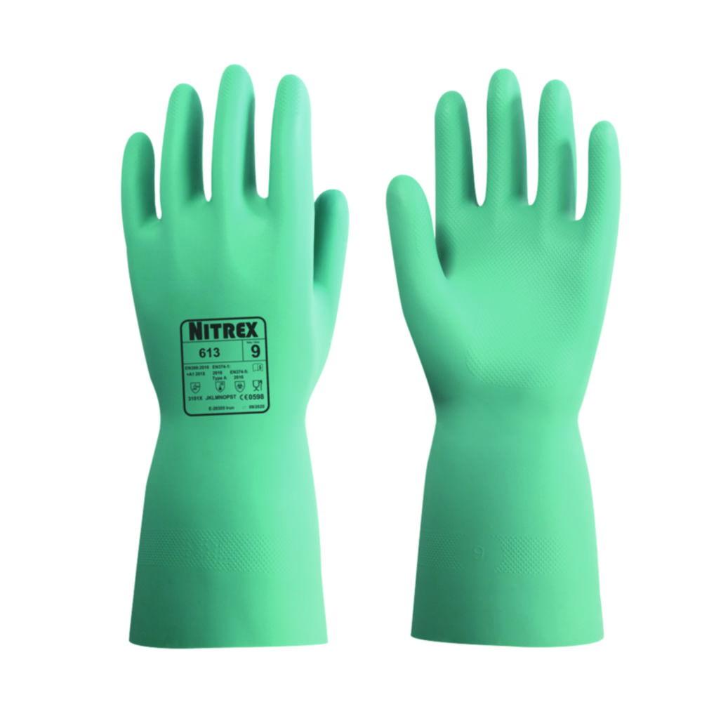Unigloves Chemical Protective Gloves Nitrex 613 S (7) Nitrile Green Inside Flocked Pack of 10 Pair

