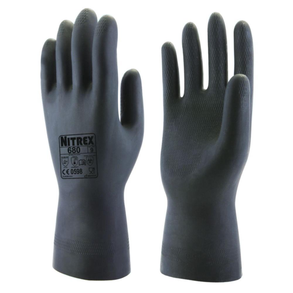 Unigloves Chemical Protective Gloves Nitrex 680 S (7) Latex Black Inside Flocked Pack of 10 Pair
