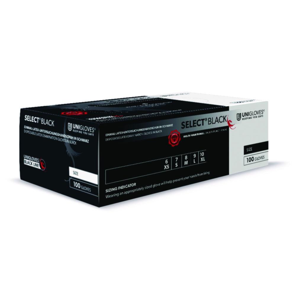 Unigloves Examining Gloves Size XS 5–6 SELECT BLACK Latex Non-Sterile Powder-Free Pack of 100

