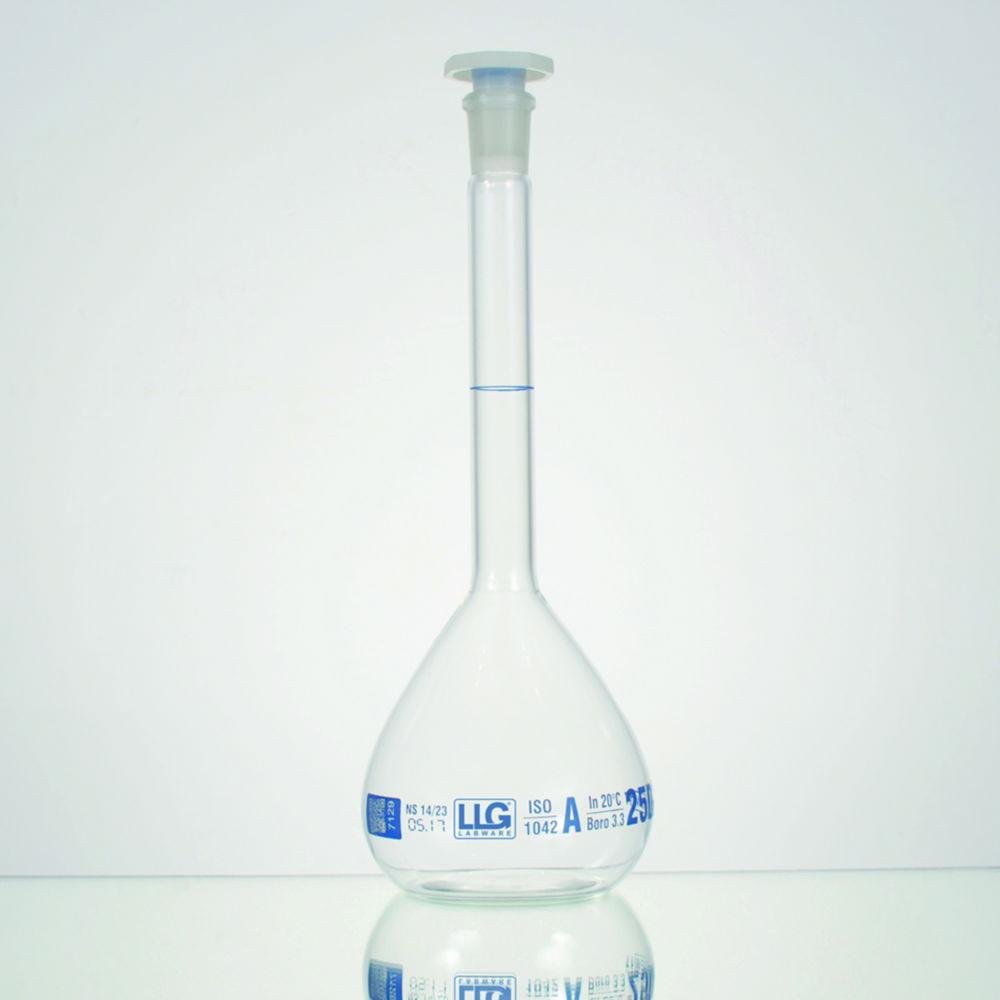 LLG Volumetric Flask 5 mL Boro 3.3 Clear Class A NS 10/19 PE Stopper Blue Scale Batch Certified, Pack of 2