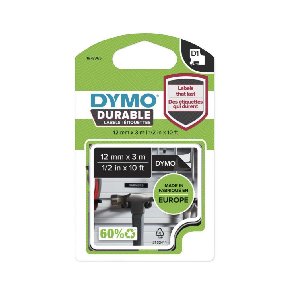 Dymo D1-Tape Vinyl (High Performance), 12mm x 3m, White on Black

