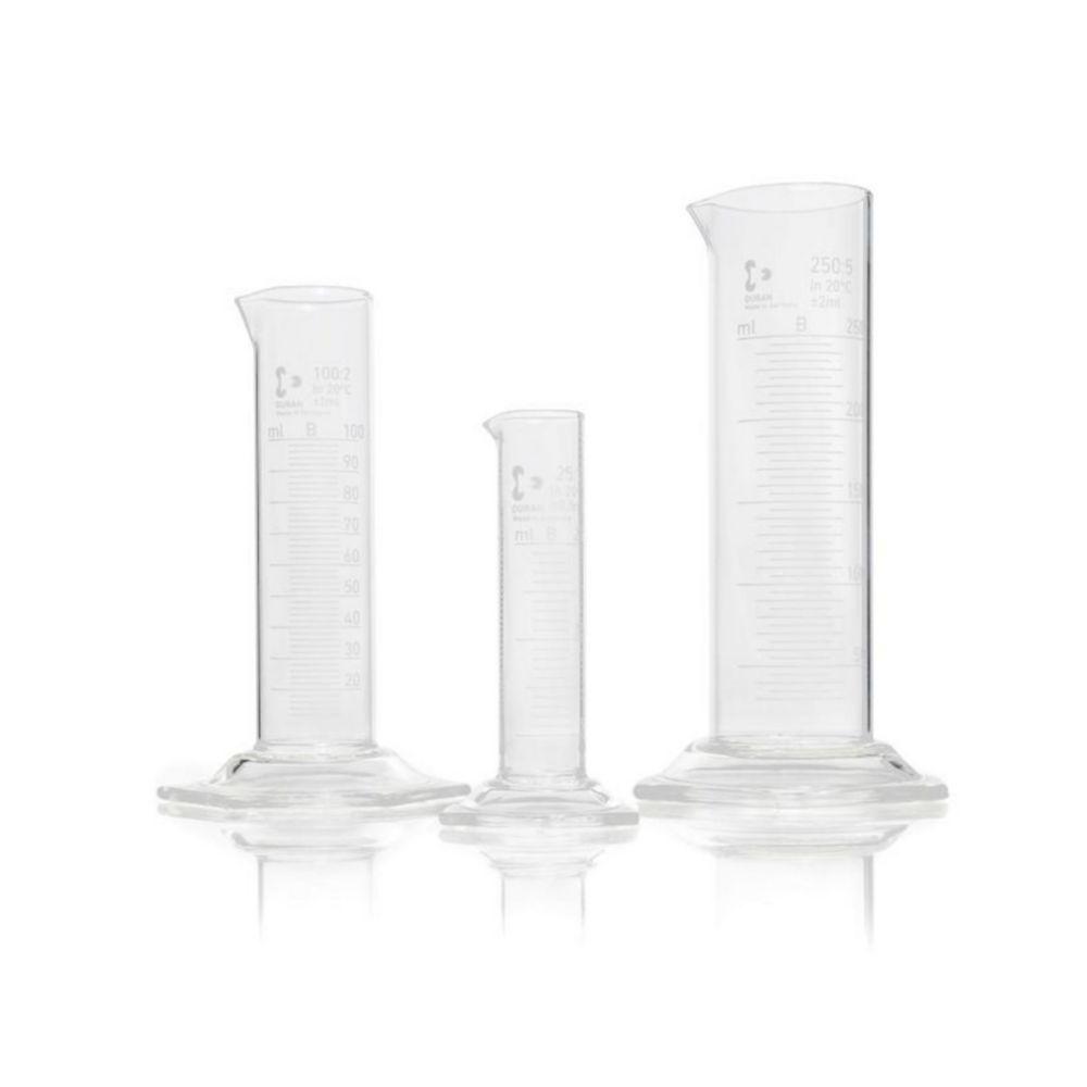 DWK Duran Measuring Cylinder, Low Form, with Spout, Hexagonal Base, with Graduation, 25 ml

