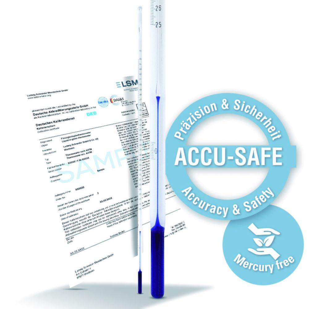 Ludwig Schneider ASTM-like Thermometer S98C +16...+82°C Stem Type, Total Length 300 mm, Blue Filling