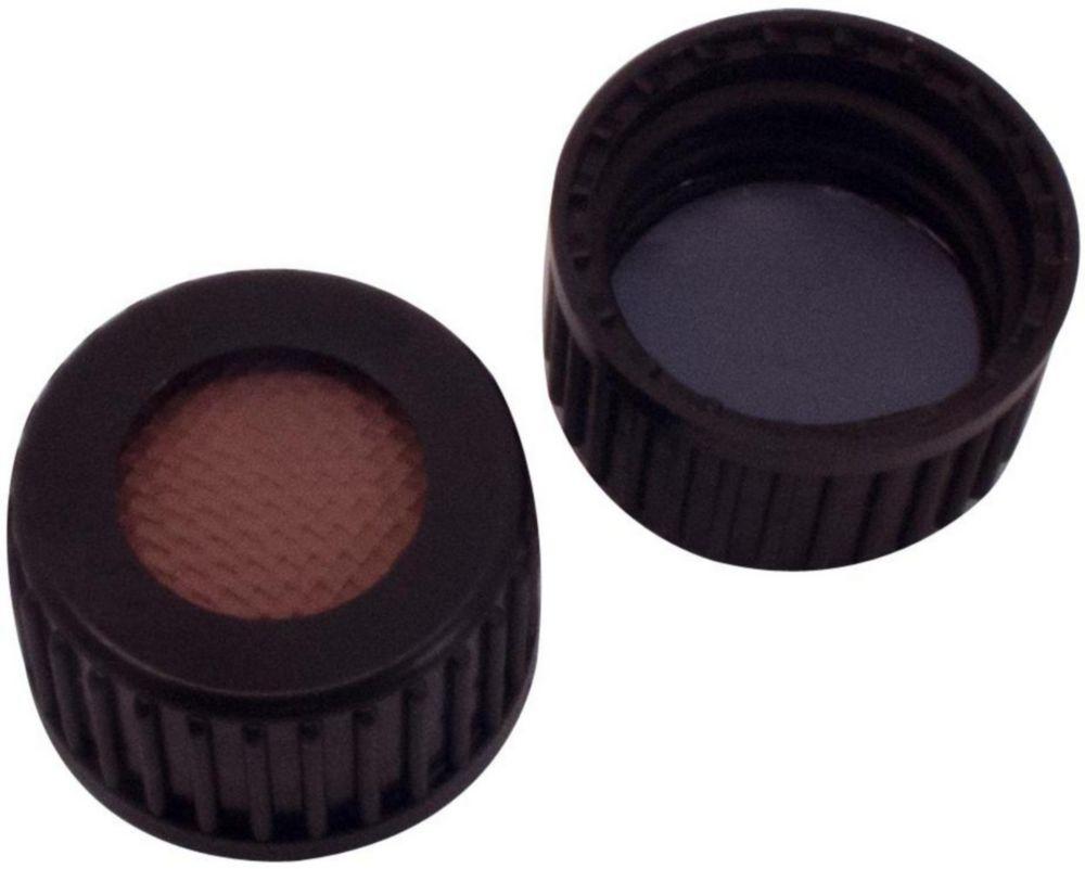 LLG Labware 18mm Black PP Screw Caps with Hole and Butyl Red/PTFE Grey Septa, 1.6mm Thickness, Pack of 100