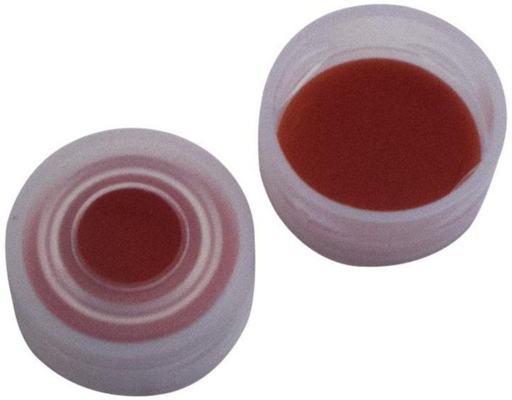 LLG Labware Snap Ring Caps N 11 PE Transparent Center Hole Red Rubber/PTFE Colourless Hardness 45° Shore A Thickness 1.0 mm