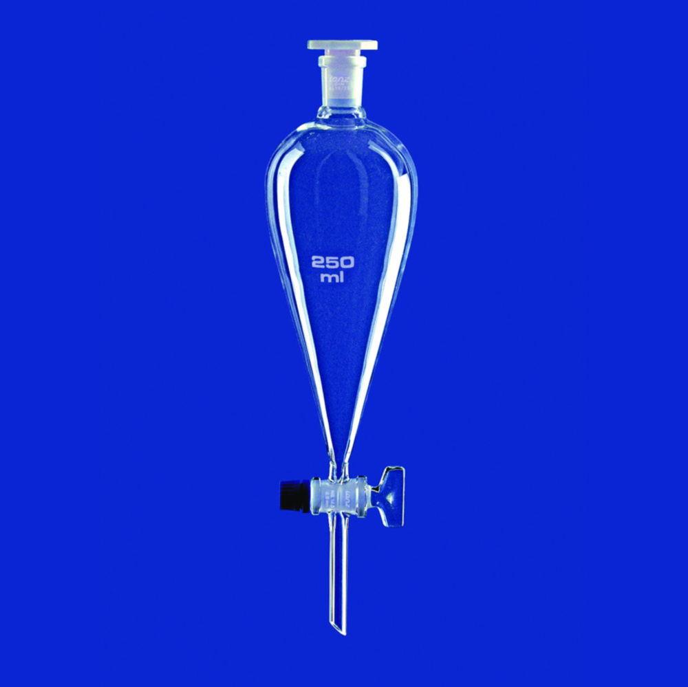 Lenz-Laborglas Separating Funnel 100ml, Squibb, Glass Key, NS 19/26, PE-Stopper, Bore 2.5mm, Without Graduation, Borosilicate 3.3

