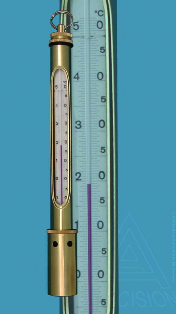 Amarell Well-Scoop Thermometer -5...+20: 0.2°C (Tank Thermometer) Complete with Brass Frame, Verifiable, with Red Filling
