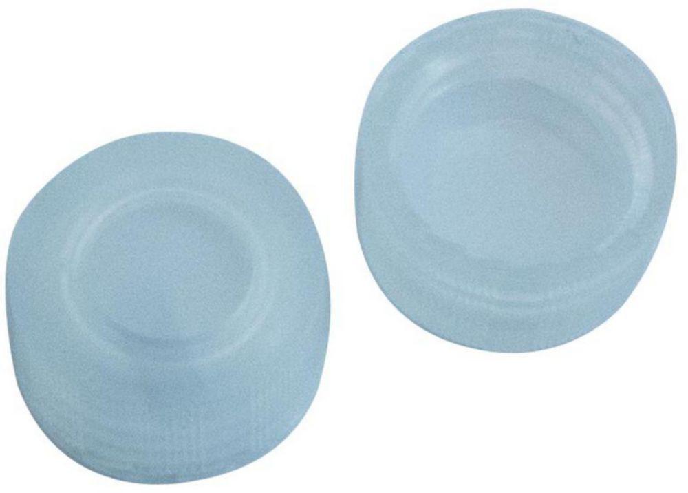 LLG Screw Caps N 9, White Polypropylene, Transparent, Center Hole, PTFE Virginal Septum, 53° Shore D Hardness, 0.25 mm Thickness, Pack of 100
