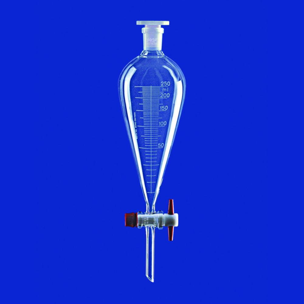 Lenz-Laborglas Separating Funnel 100ml, Squibb, Borosilicate Glass 3.3, Graduated, PTFE Plug, NS 19/26, with NS-PE Stopper

