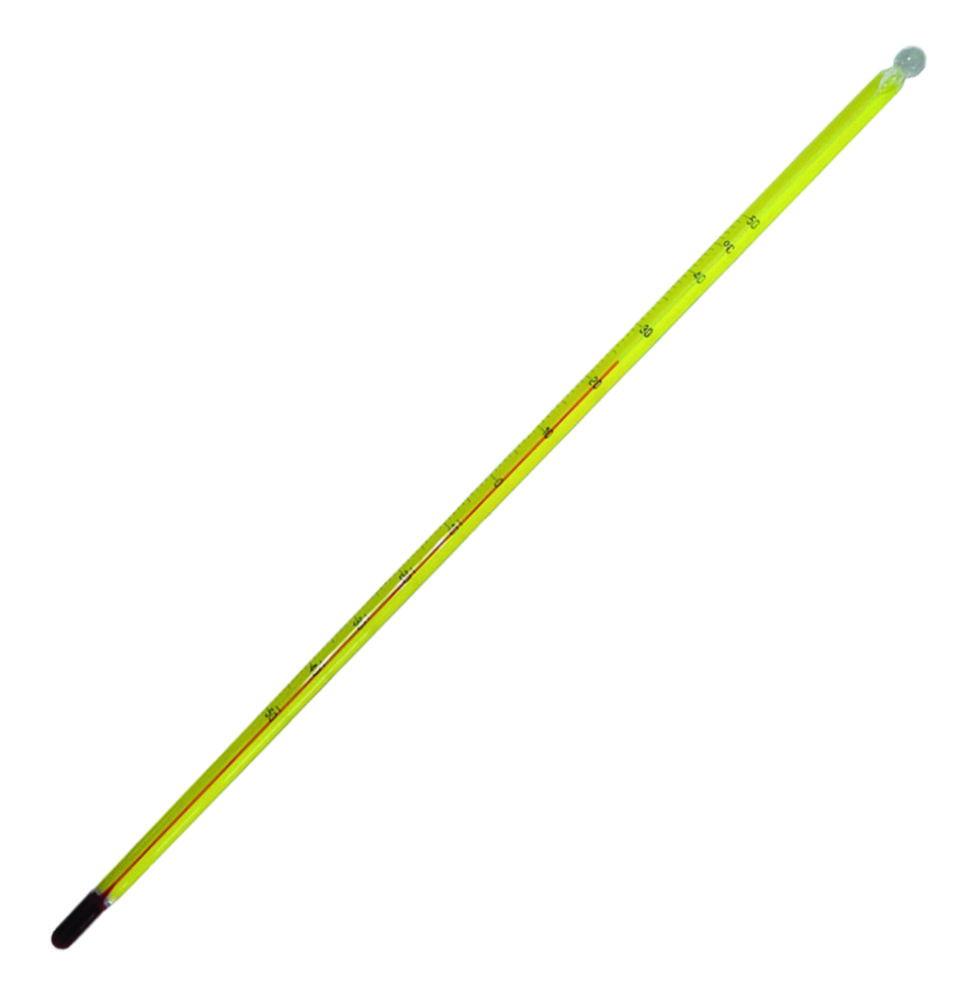 LLG Precision Laboratory Thermometer -10°C +200:1°C, Stemform, Capillary, Yellow-Backed, Red Filling, L350 mm, Suitable for Calibration