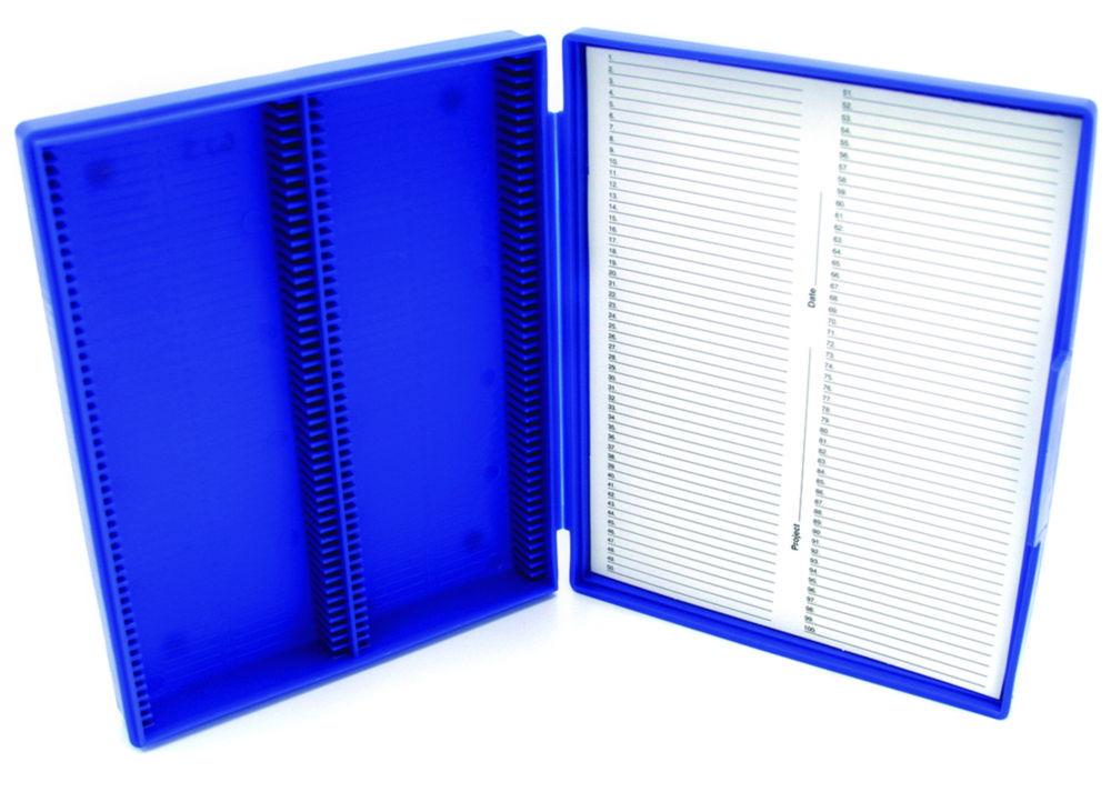 Heathrow Scientific Slide Box Blue for 100 Slides, 210x169x37 mm
