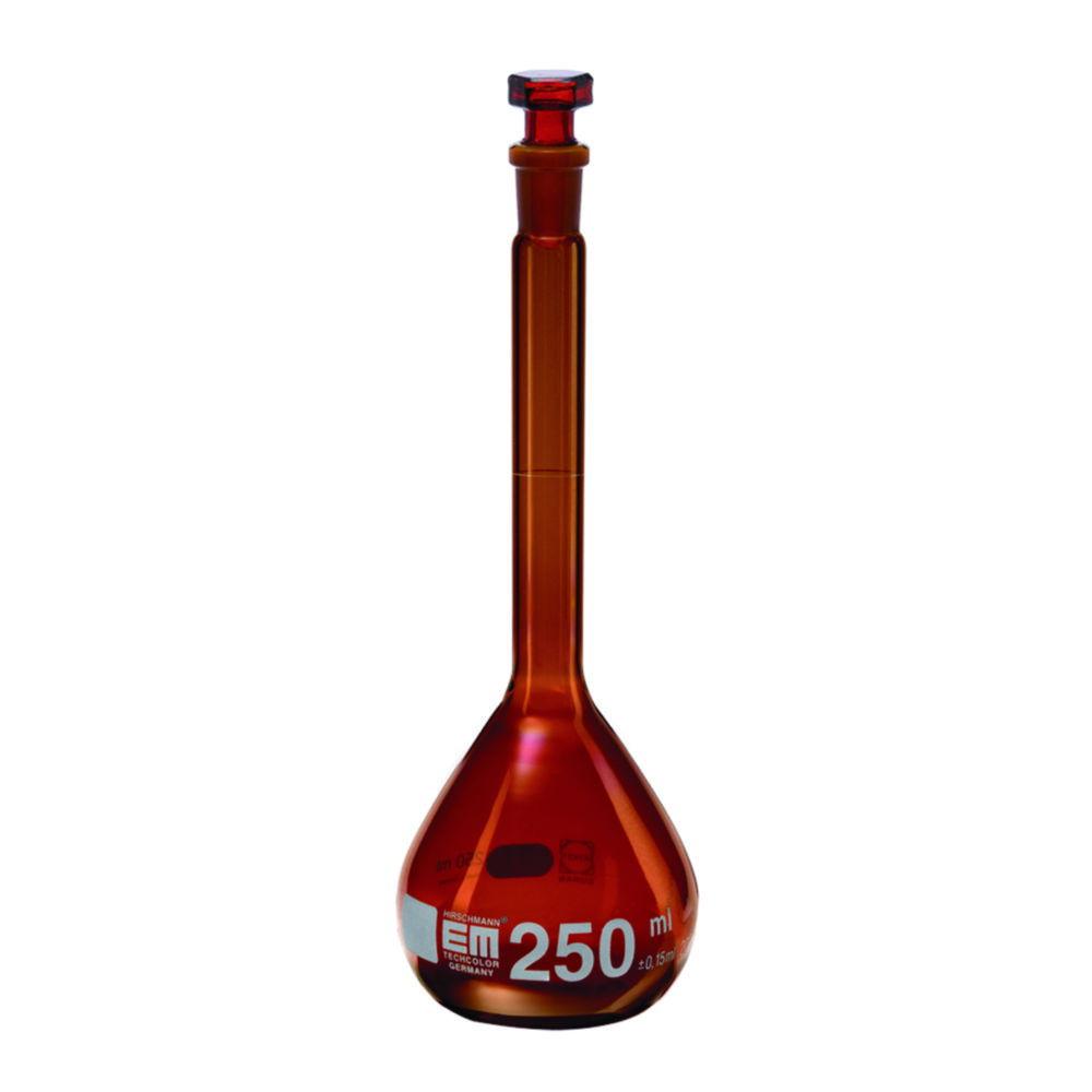 Hirschmann Laborgeräte Volumetric Flask 500ml, DURAN Class A, NS 19/26, Brown Glass, Charge Identification