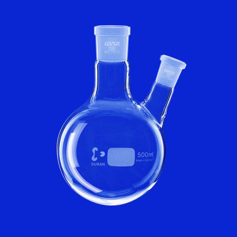 Lenz-Laborglas Round Bottom Flask with Two Neck, Side Neck Angled C-Neck NS 29/32, Side Neck NS 14/23