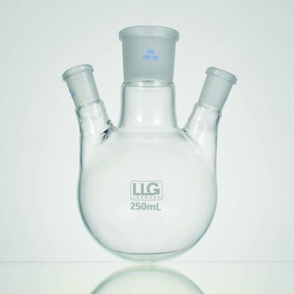 LLG Three Neck Round Bottom Flask, 1000 mL, Side Necks 20°, CN NS 29/32, SN x 2 NS 14/23, Boro 3.3