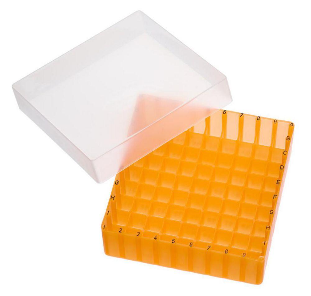 LLG Storage Box PP Orange for 1.5 mL (1.8 mL, 2 mL) Vials or 2 mL Shell Vials with Cover, 130 x 130 x 45 mm