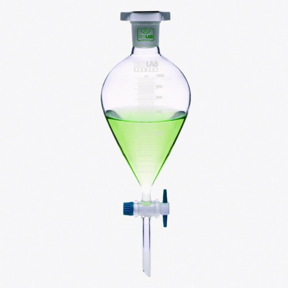 ISOLAB Separating Funnel, Conical, Graduated, PTFE Stopcock, 50 mL