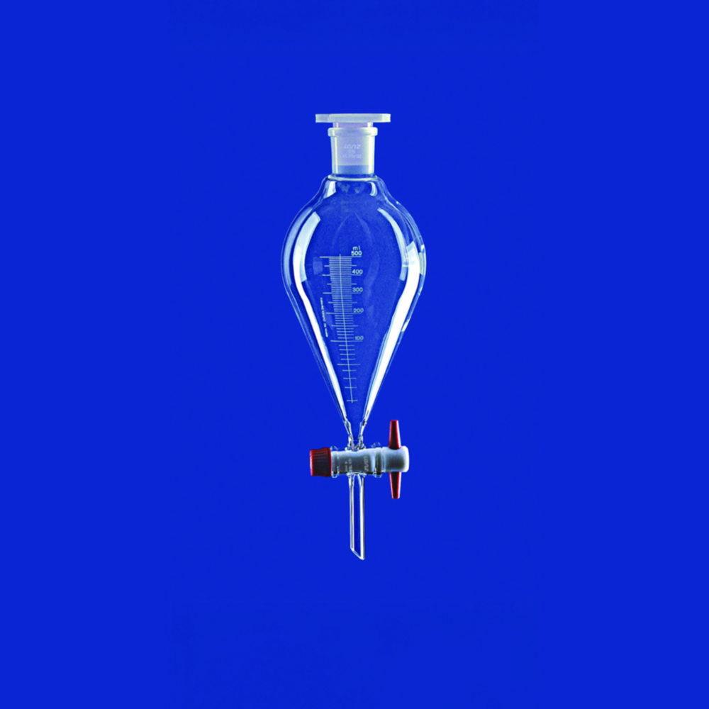 Lenz-Laborglas Separating Funnel 50ml, NS 19/26, Borosilicate Glass 3.3, PTFE Plug, Conical, Graduated, with PE Stopper

