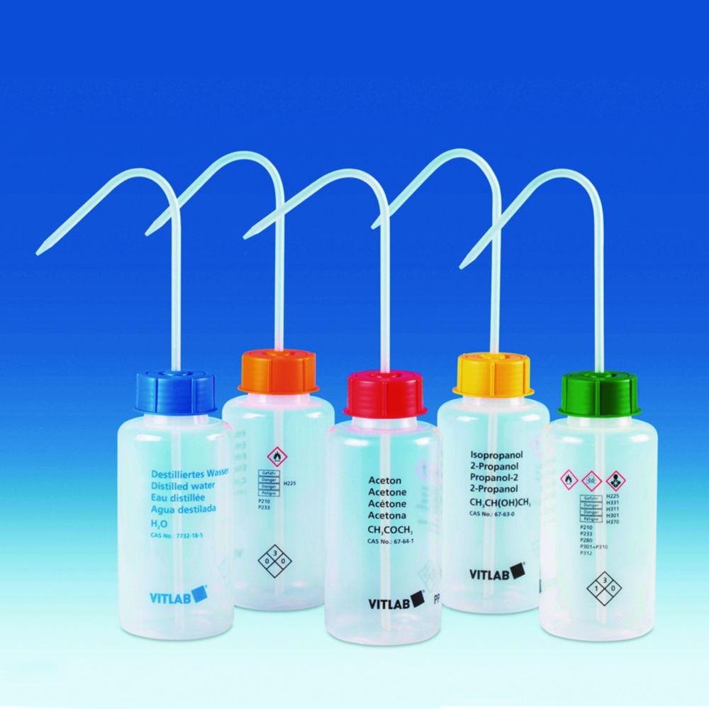 VITLAB Safety Washing Bottle 500 ml Wide Neck PE-LD GL 45 Dimethylformamide with VENT CAP Screw Connection


