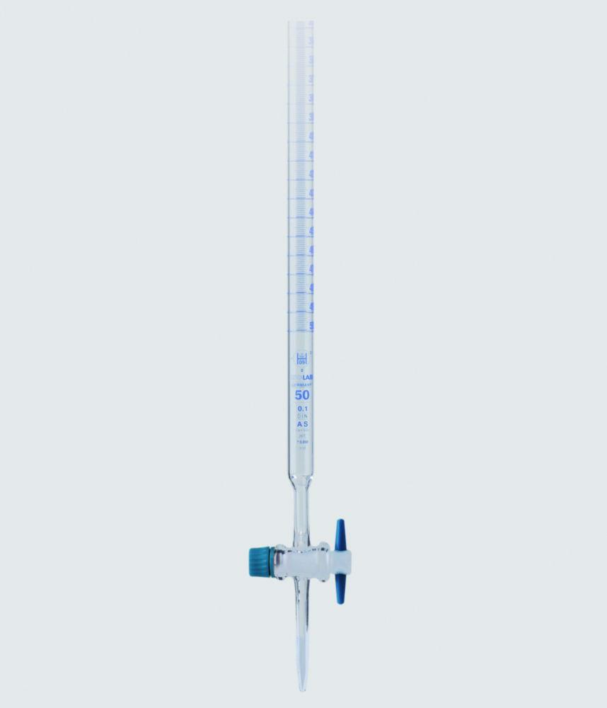 ISOLAB Burette 50:0.10 mL Glass Class AS with PTFE Stopcock Blue Scale Batch Certified