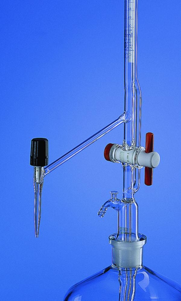 BRAND Titrator Pellet with Intermediate PTFE Stopcock, Clear Glass Cap, 50 mL, 0.1 mL, Without Bottle