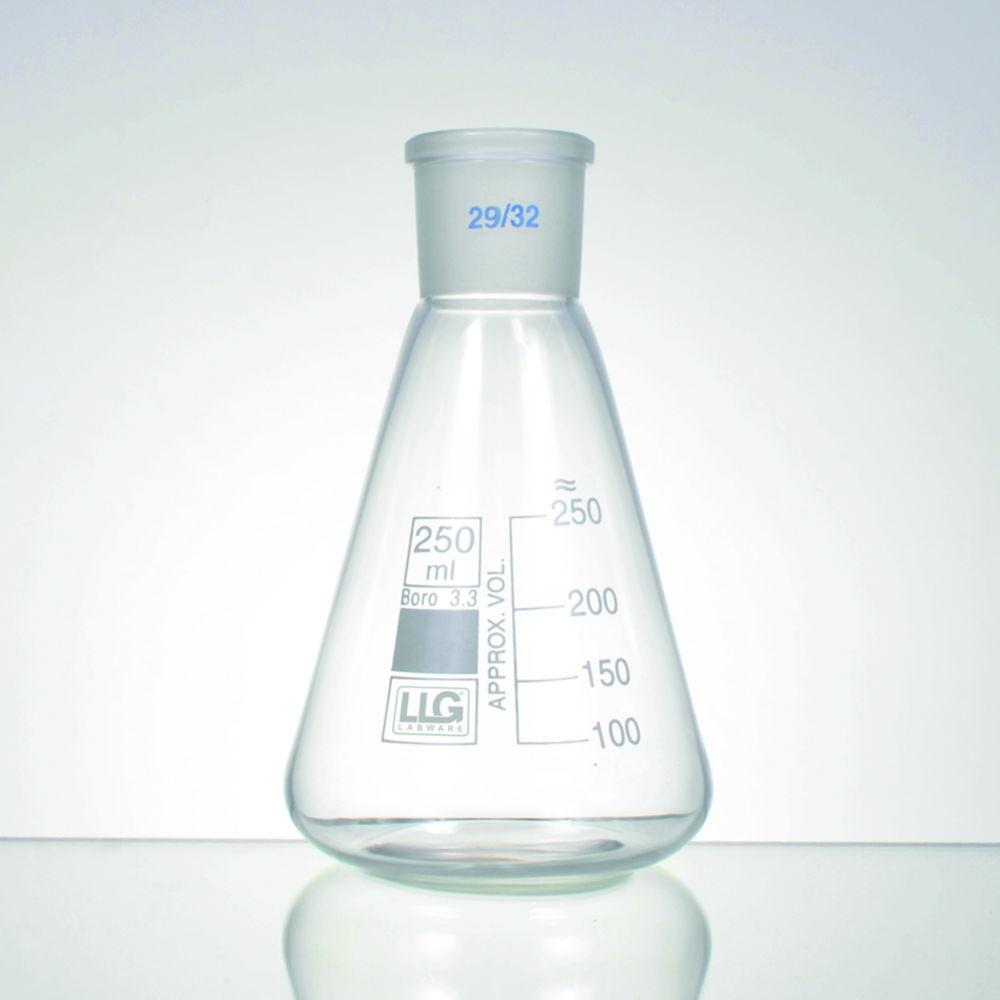 LLG Erlenmeyer Flask 50 ml, NS 29/32 Ground Joint, Borosilicate Glass 3.3, White Graduated, Pack of 2

