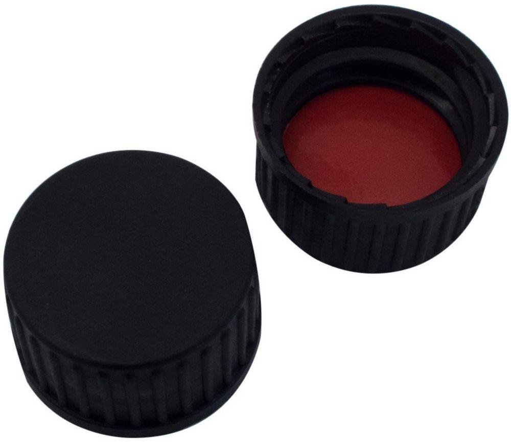 LLG Labware Screw Caps 18mm PP Black Closed Butyl Red/PTFE Grey 55 Shore A 1.6mm Pack of 100