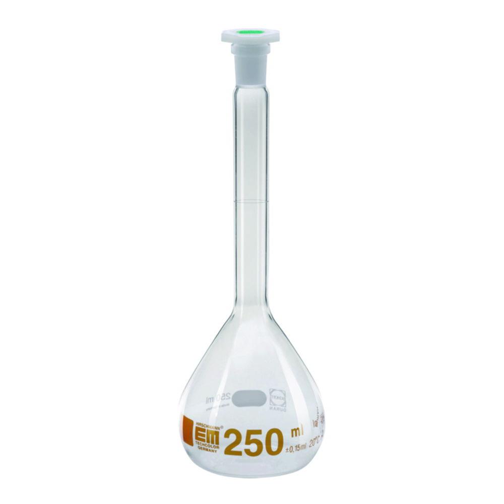 Hirschmann Volumetric Flask 500 ml, Brown Graduated NS 19/26, Cl. A, with Poly Stopper DURAN, Conformity Certificated