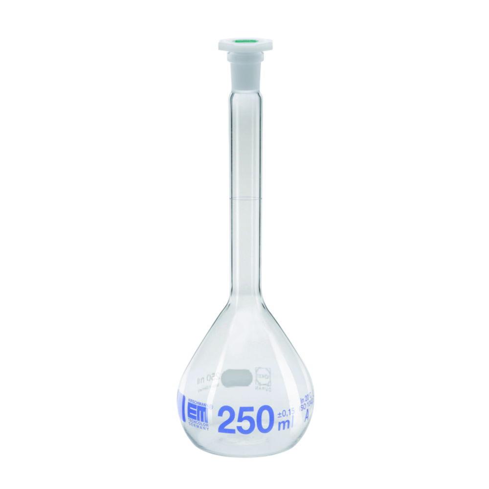 Hirschmann Laborgeräte Volumetric Flask 50ml DURAN, Class A, NS 14/23, with Poly Stopper KB, Blue Graduated