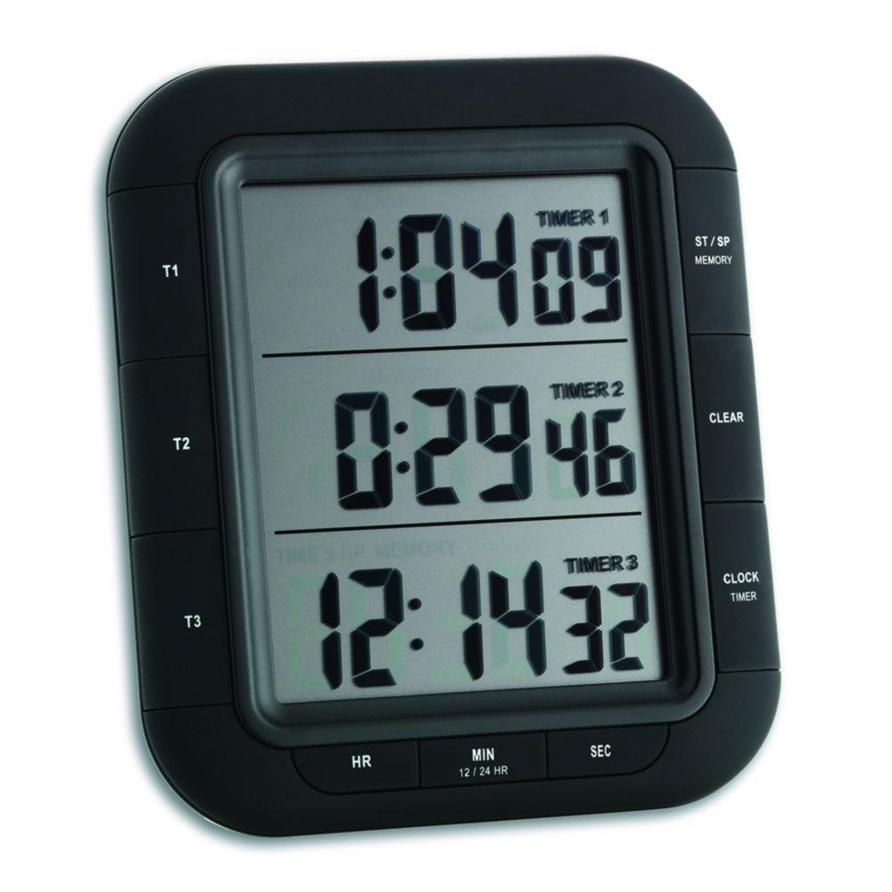 TFA Dostmann Electronic Triple Timer XL, Black, Stopwatch up to 19h 59m 59s, Memory Function with Magnet, including Batteries